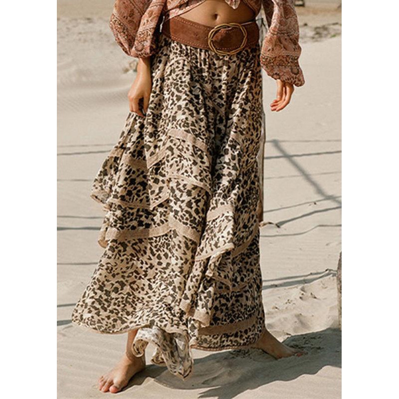 Original Design Leopard Lace Elastic Waist Cotton Skirts Summer