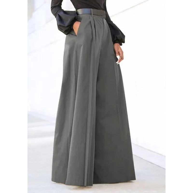 Boutique Grey High Waist Pockets Wide Leg Pants Spring