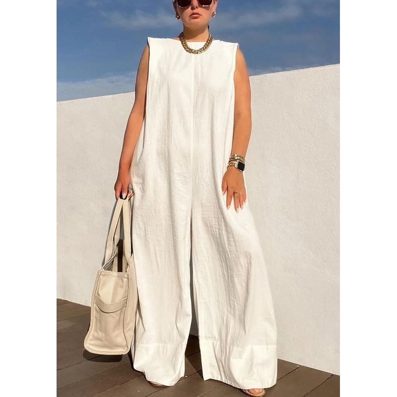 Brief White Slash Neck Solid Jumpsuits Summer