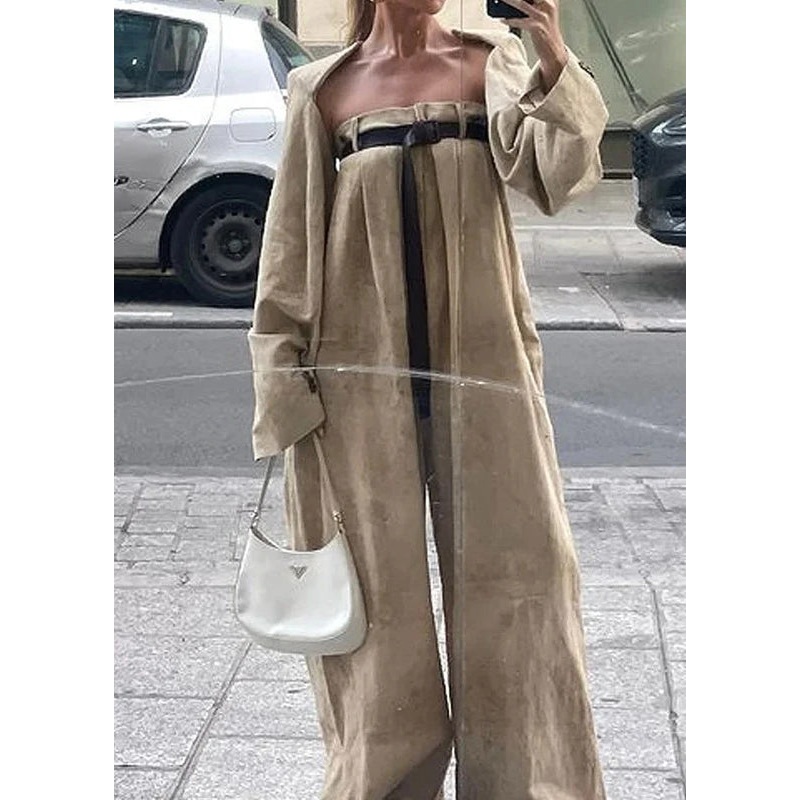 Casual Camel Patchwork Sashes Jumpsuits Flare Sleeve