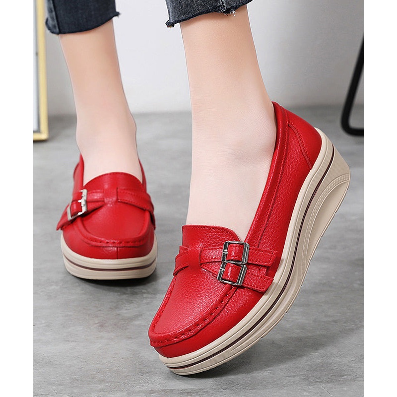 Casual Splicing Platform Penny Loafers Red Cowhide Leather