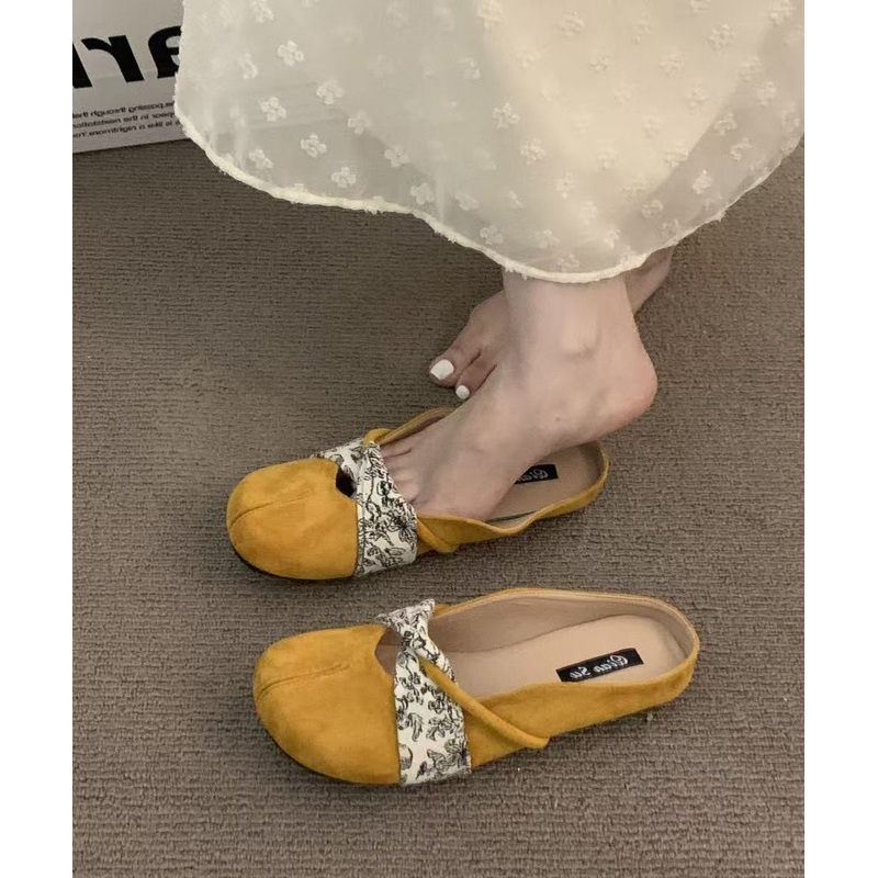 Chic Yellow Suede Boutique Splicing Slide Sandals