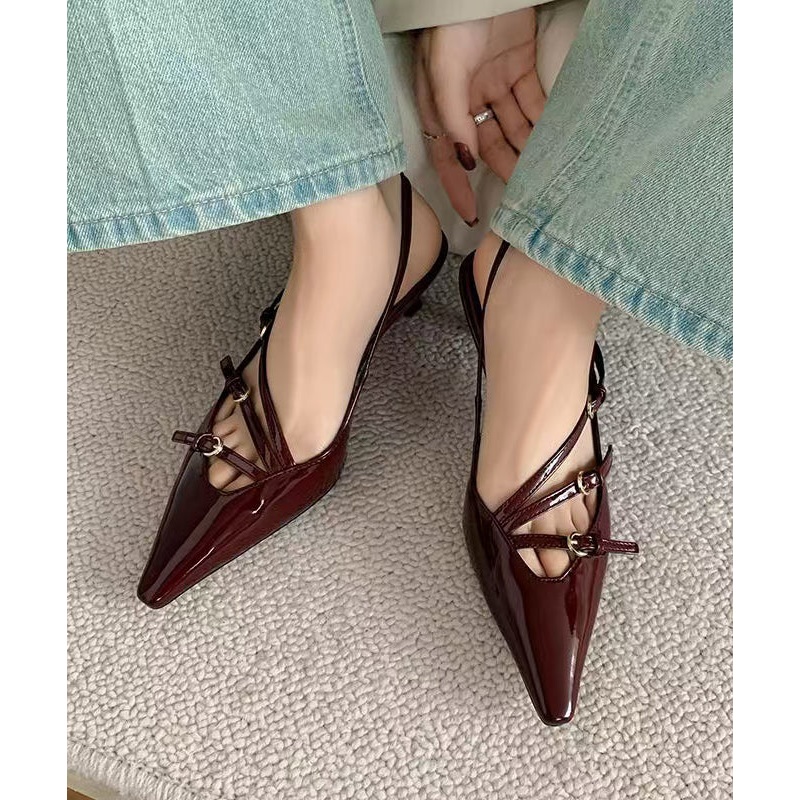 Mulberry High Heel Cowhide Leather Classy Splicing Sandals Pointed Toe