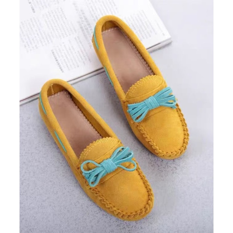 Women Comfortable Splicing Penny Loafers Yellow Suede