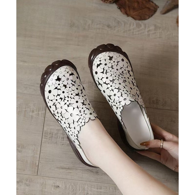 Women Comfy White Flat Shoes Splicing Hollow Out