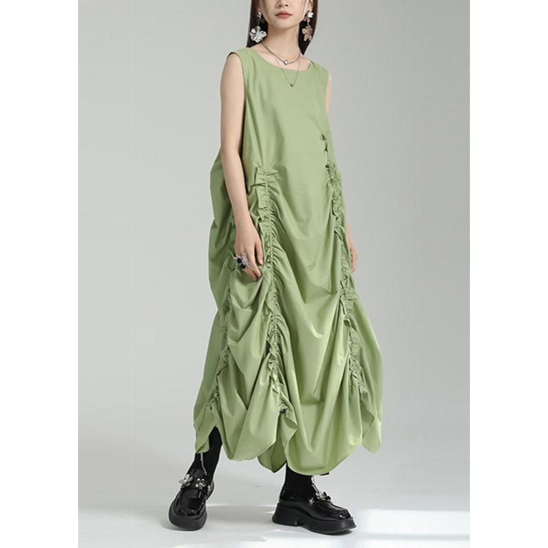 Women Grass Green O-Neck Maxi Dress Sleeveless