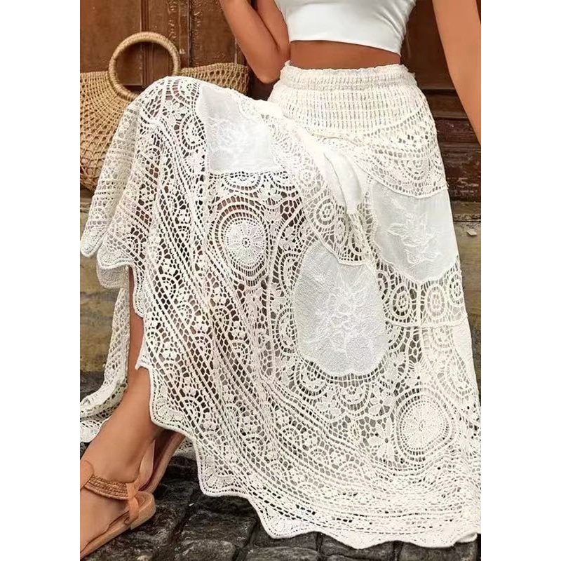 Bohemian Apricot Hollow Out Lace A Line Skirts Summer