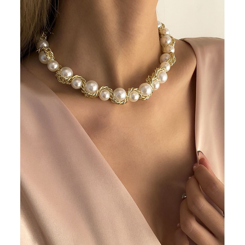 Boho Gold Copper Alloy Pearl Gratuated Bead Necklace