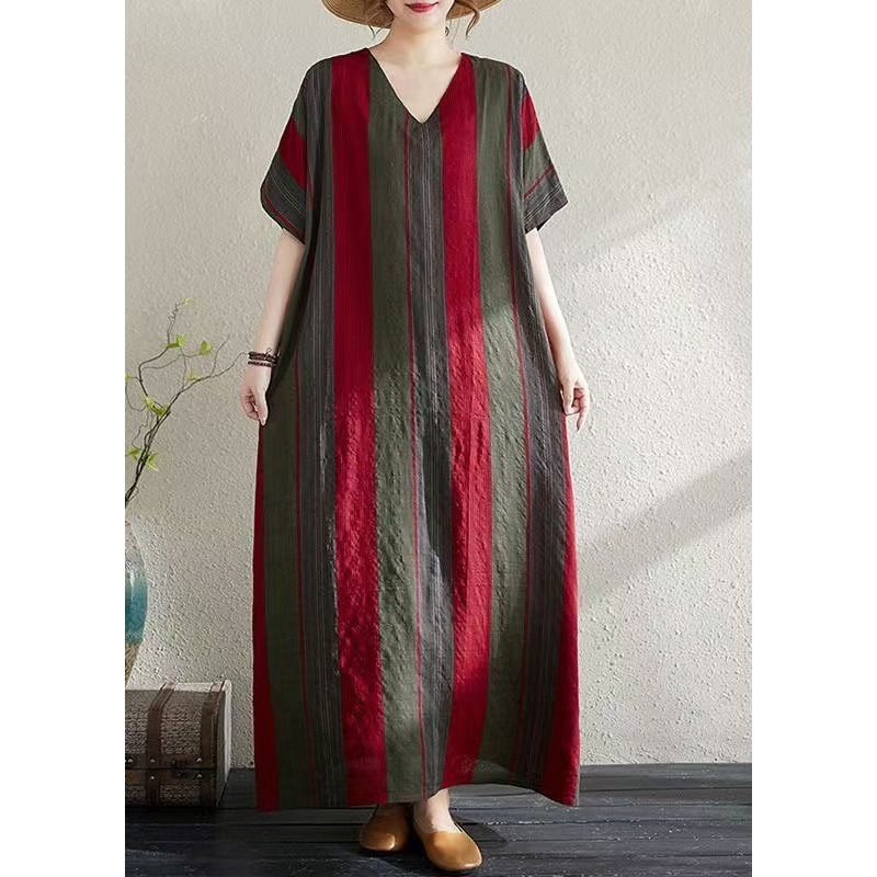 Art Polychrome Striped Oversized Cotton Long Sundress Summer