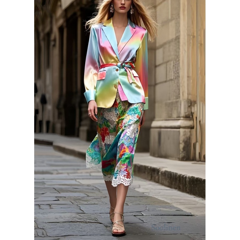 Beautiful Rainbow Jacquard Lace Holiday Skirts Summer