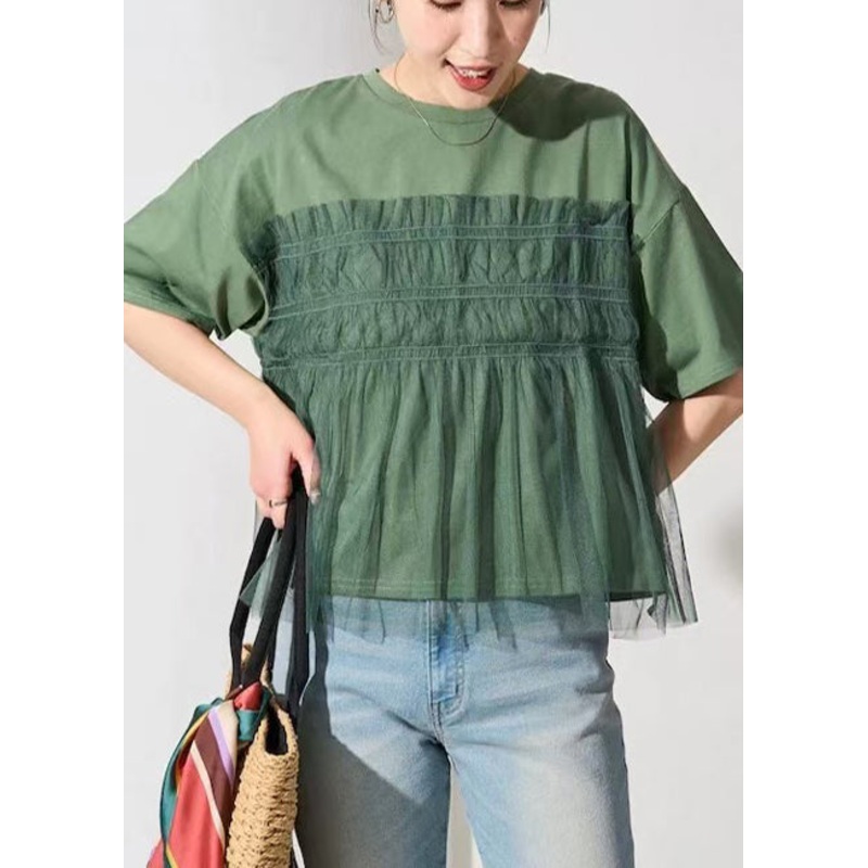 Fine Green Oversized Patchwork Tulle Tanks Summer