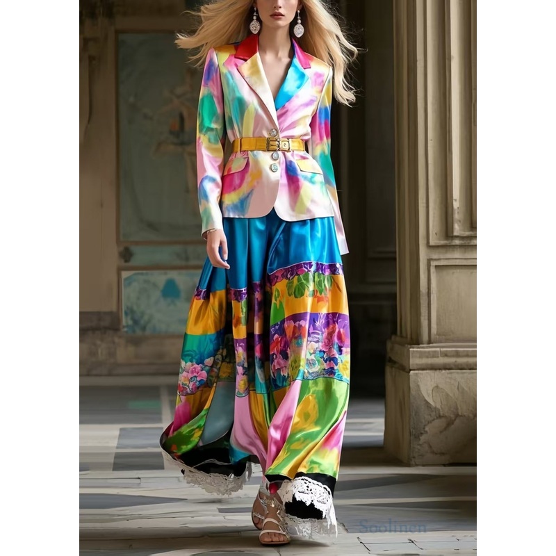 Original Design Print Patchwork Lace Silk Skirts Spring