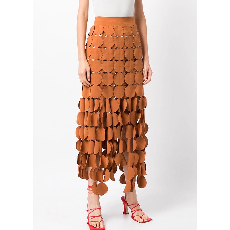 Original Design Orange Zip Up Hollow Out Skirts Summer
