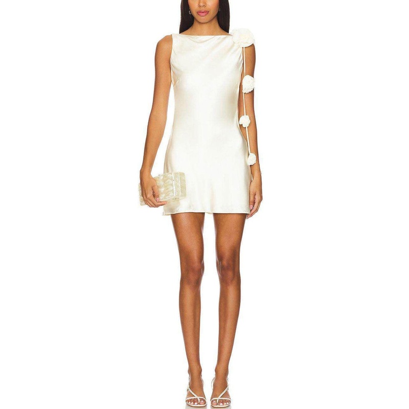 White Backless Solid Silk Party Dress Zippered Summer