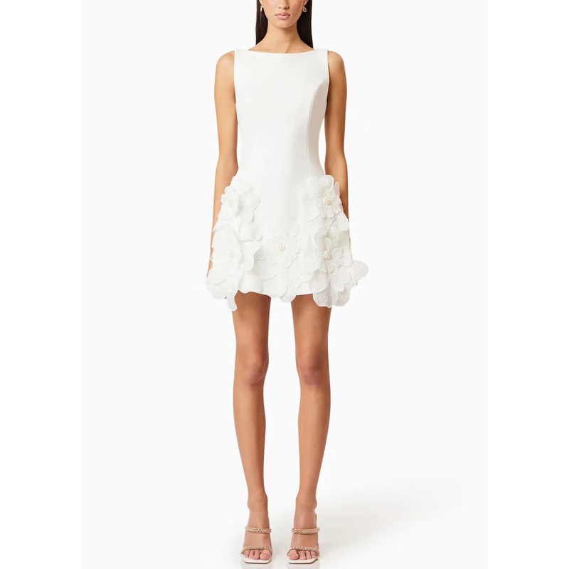 White High Waist Cotton Mini Dress Zippered Sleeveless