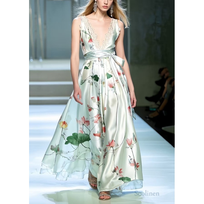 Women White Print Exra Large Hem Party Dress Summer