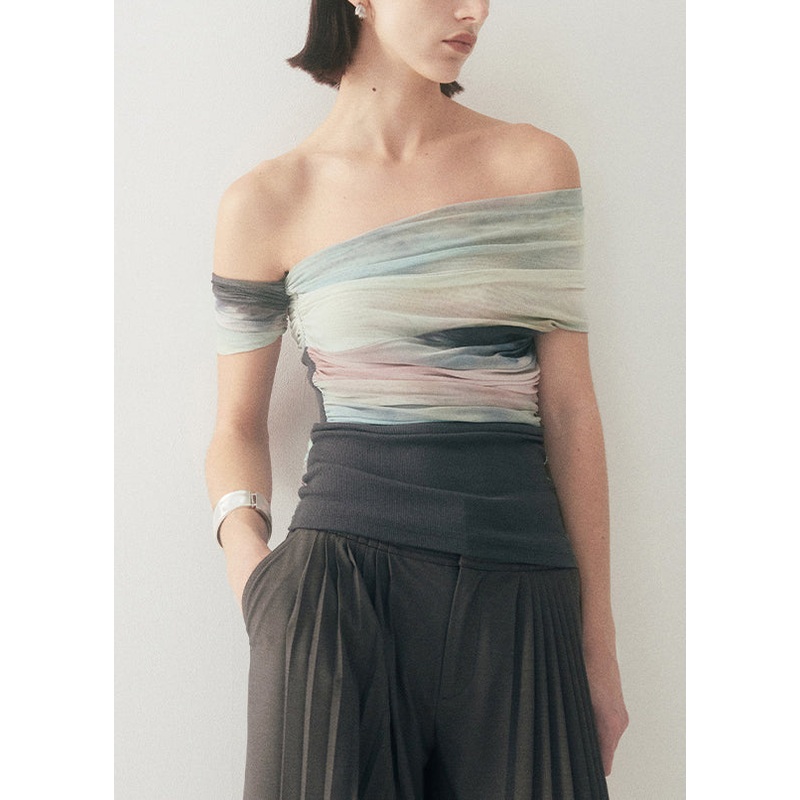 Unique Wrinkled Patchwork Tulle T Shirt Summer