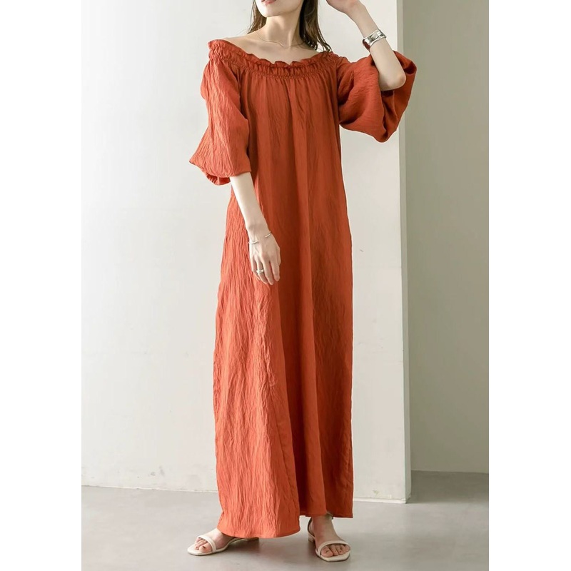 Art Orange Cold Shoulder Cotton Holiday Dresses Summer