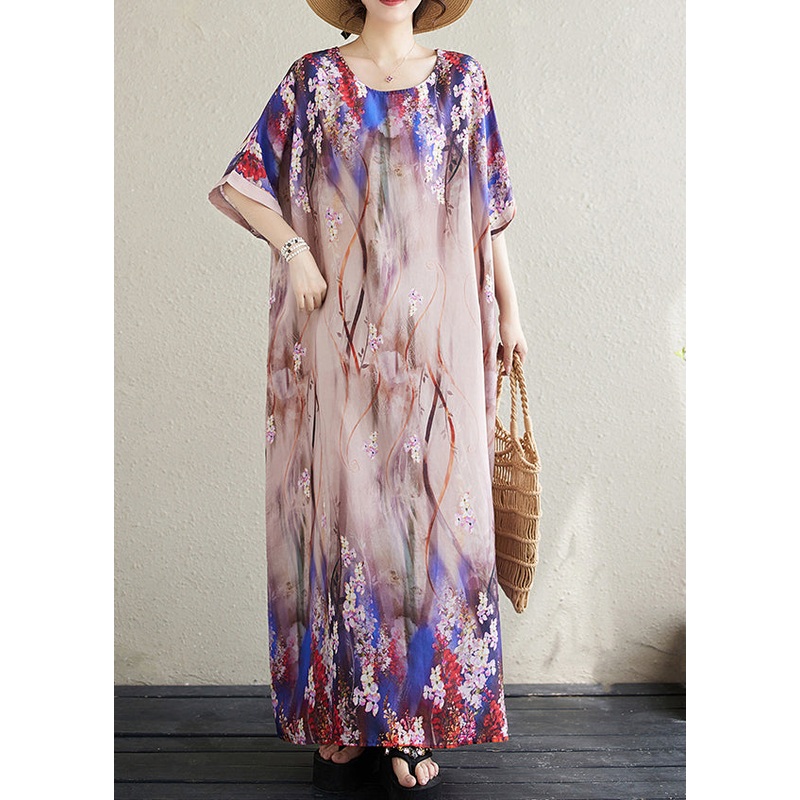 Beautiful Apricot Print Loose Sundresses Batwing Sleeve