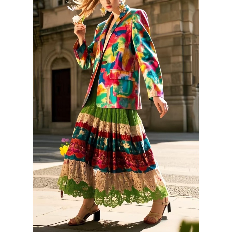 Beautiful Polychrome Hollow Out Exra Large Hem Lace Skirt Spring
