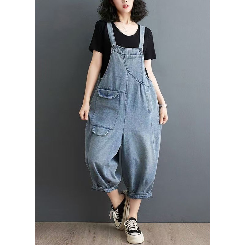 Fine Black Oversized Denim Overalls Jumpsuit Summer