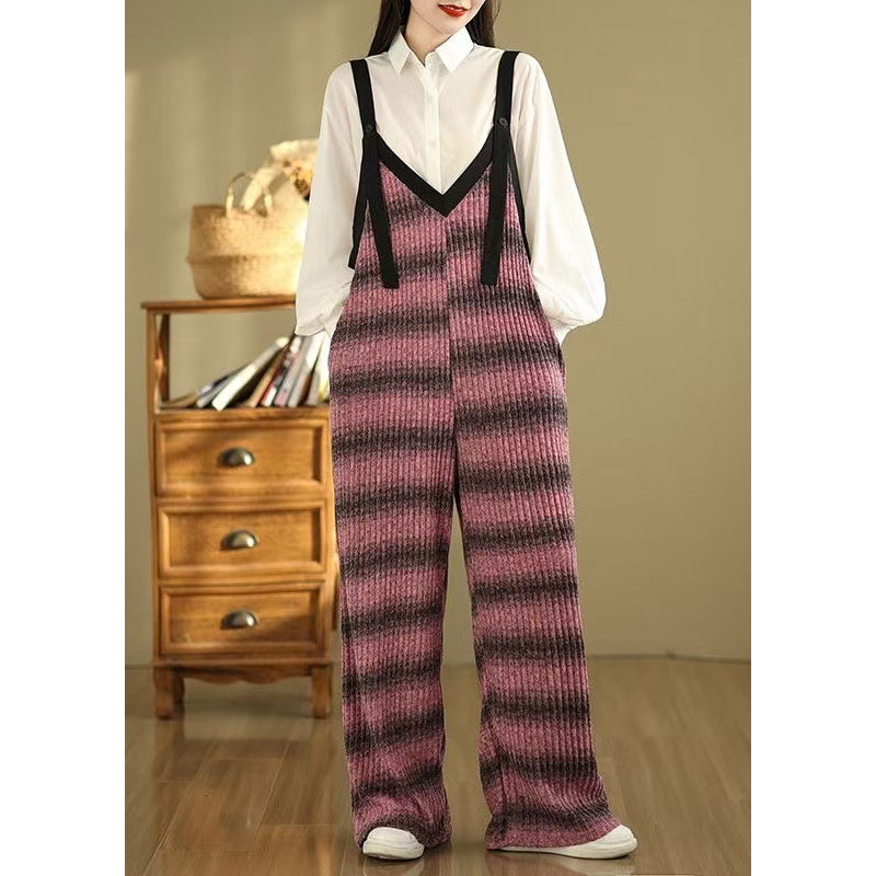 Rose Striped Cotton Jumpsuits Oversized Summer