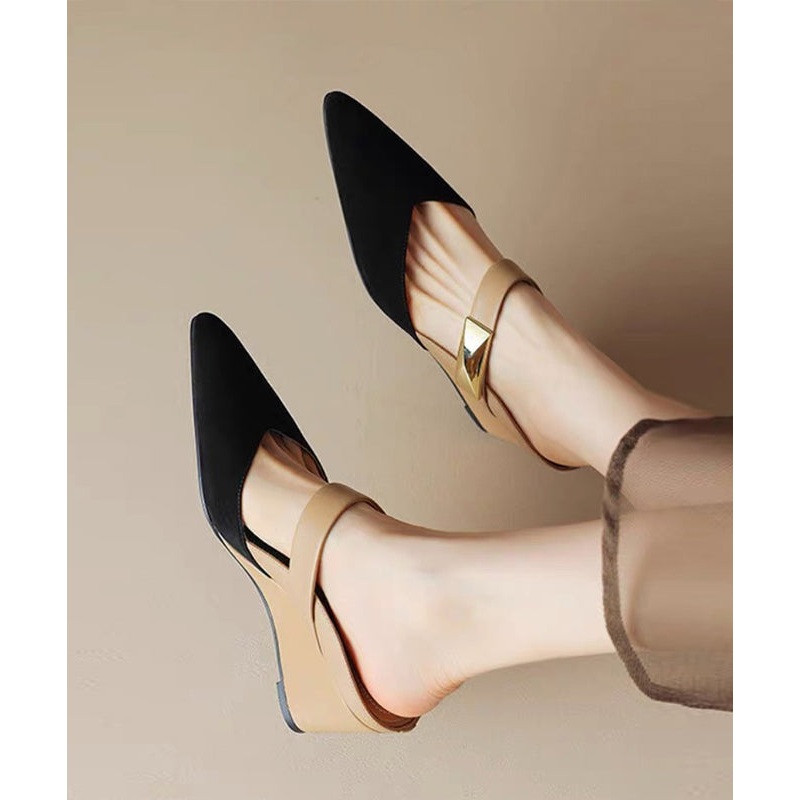2025 New Summer Apricot Pointed Rivet Wedge Heels Slide Sandals