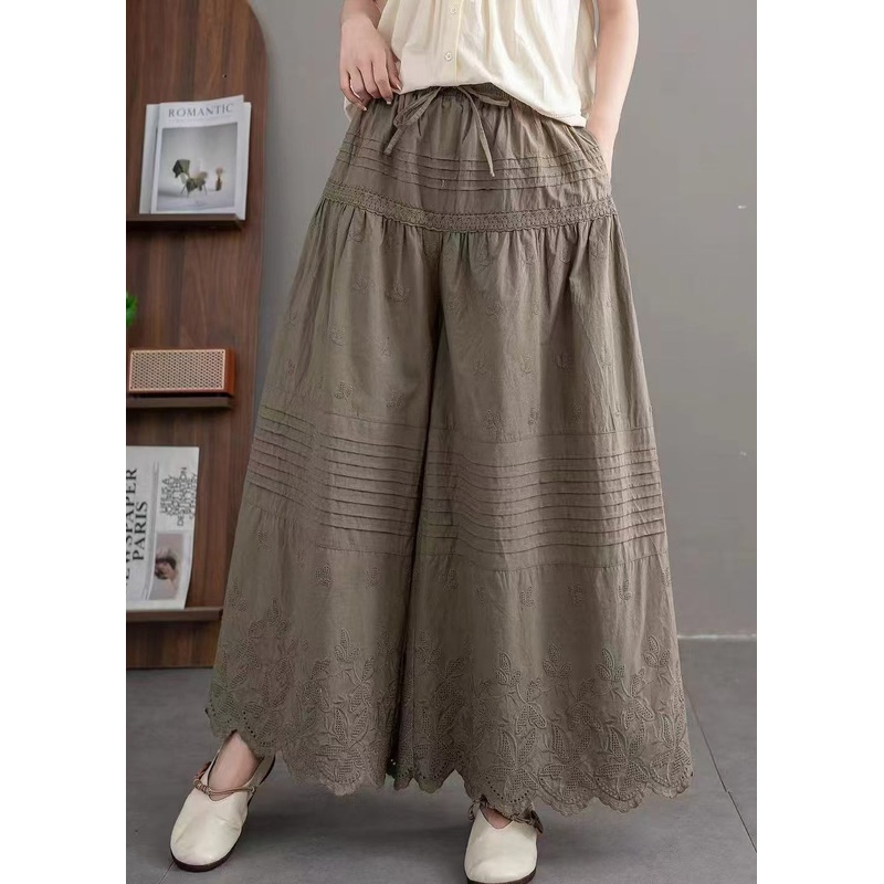 Army Green Oversized Wide Leg Pants Embroidered Summer