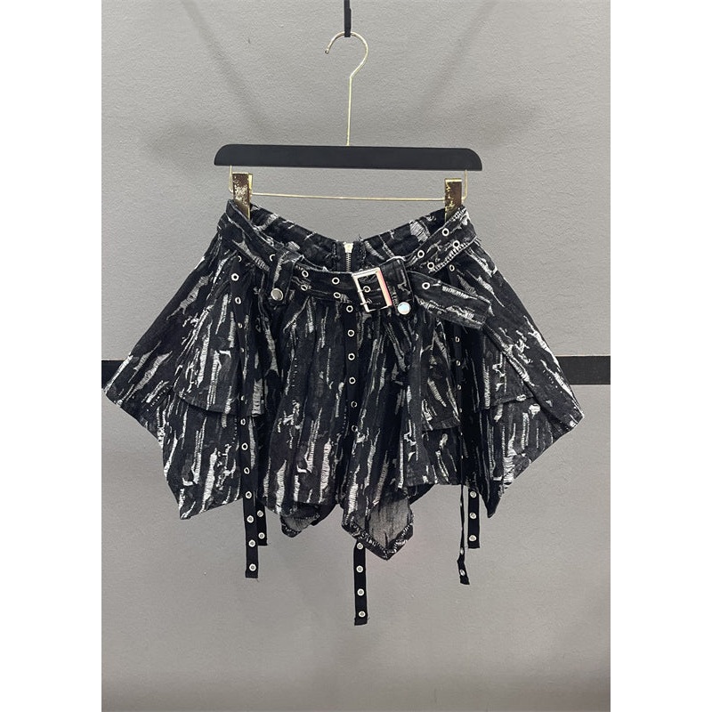Black High Waist Zippered Tassel Skirts Asymmetrical