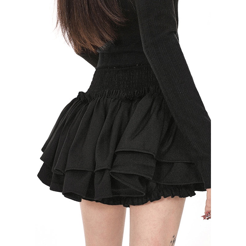 Boutique Black High Waist Asymmetrical Cake Pants Skirts