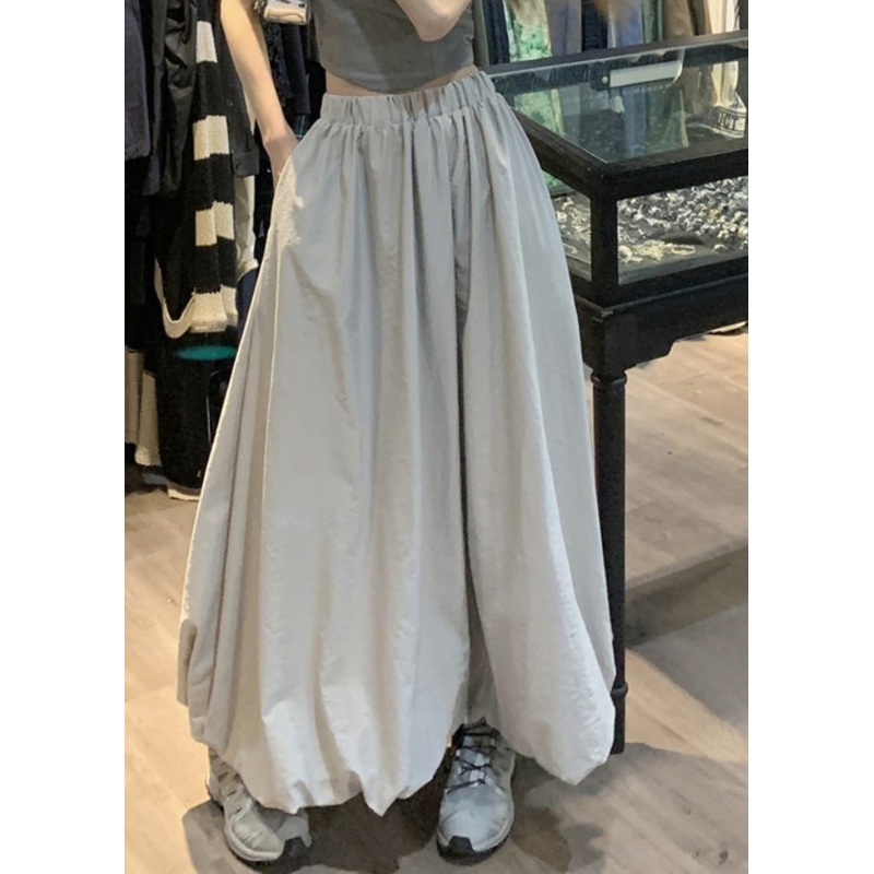 Brief Grey Elastic Waist Pockets Maxi Skirt