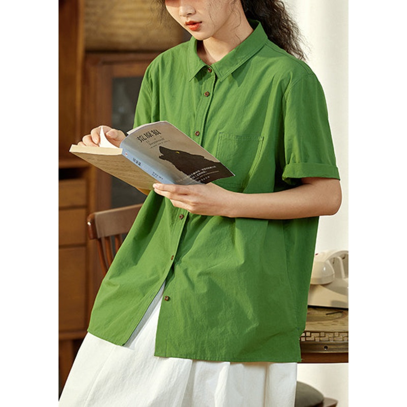 Casual Tea Green Oversized Cotton Top Summer