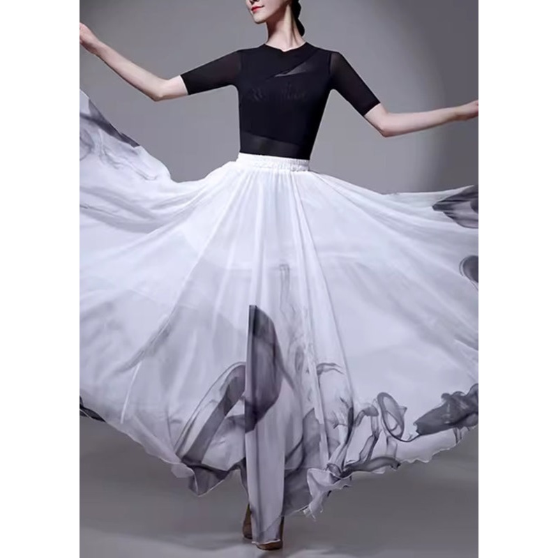 Chinese Style White Elastic Waist Silk Skirt Summer