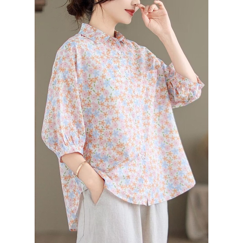 Pink Print Cotton Shirts Oversized Half Sleeve