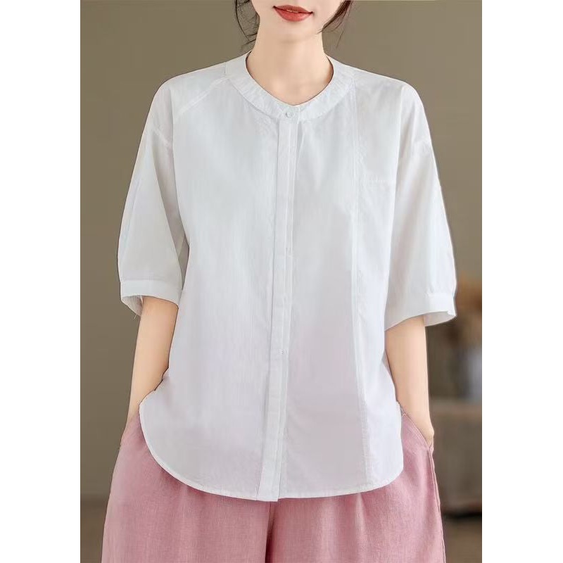Plus Size White Oversized Cotton Tops Half Sleeve