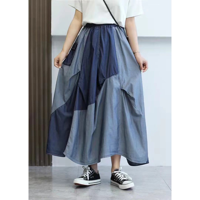 Style Blue Asymmetrical Patchwork Denim Skirts Summer