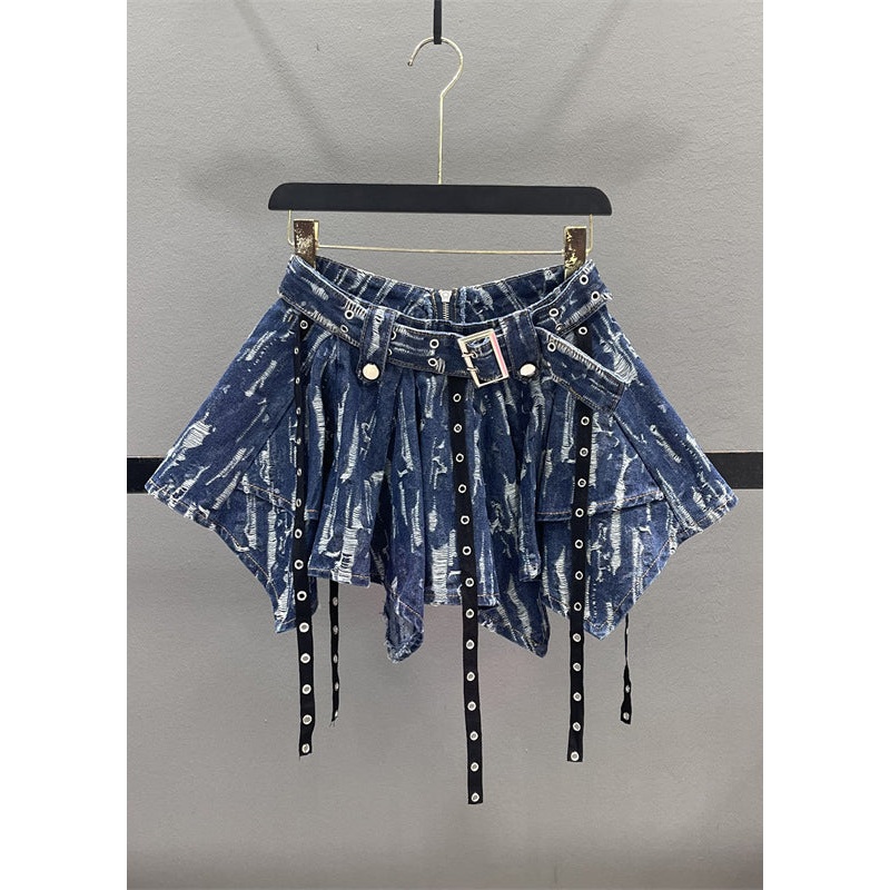 Unique Blue Patchwork Denim A Line Skirt Summer