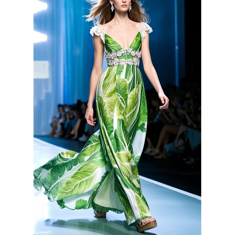 Beautiful Chinese Cabbage Print Chiffon Vestidos Dress Summer