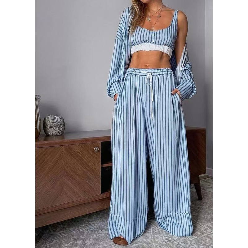 Vintage Blue Oversized Knit Tops And Shorts Women Sets 2 Pieces Summer