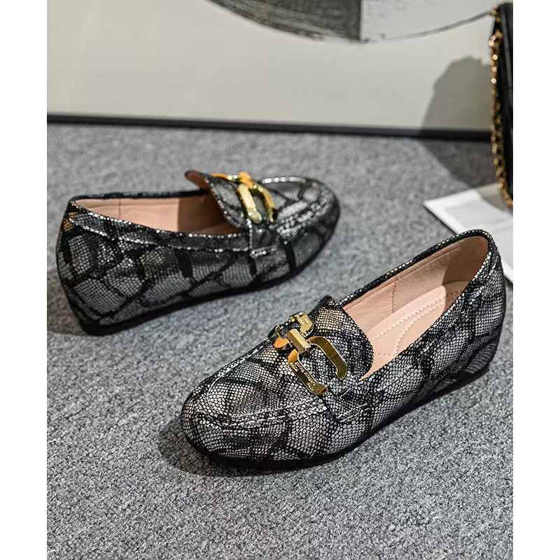 Art Splicing Wedge Loafers For Women Black Faux Leather