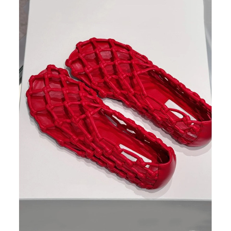 Stylish Red Cowhide Leather Splicing Hollow Out Walking Sandals