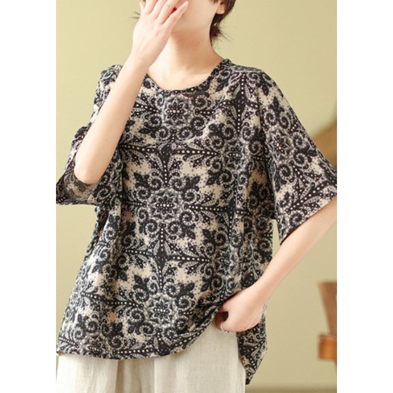 Black O-Neck Patchwork Top Short Sleeve