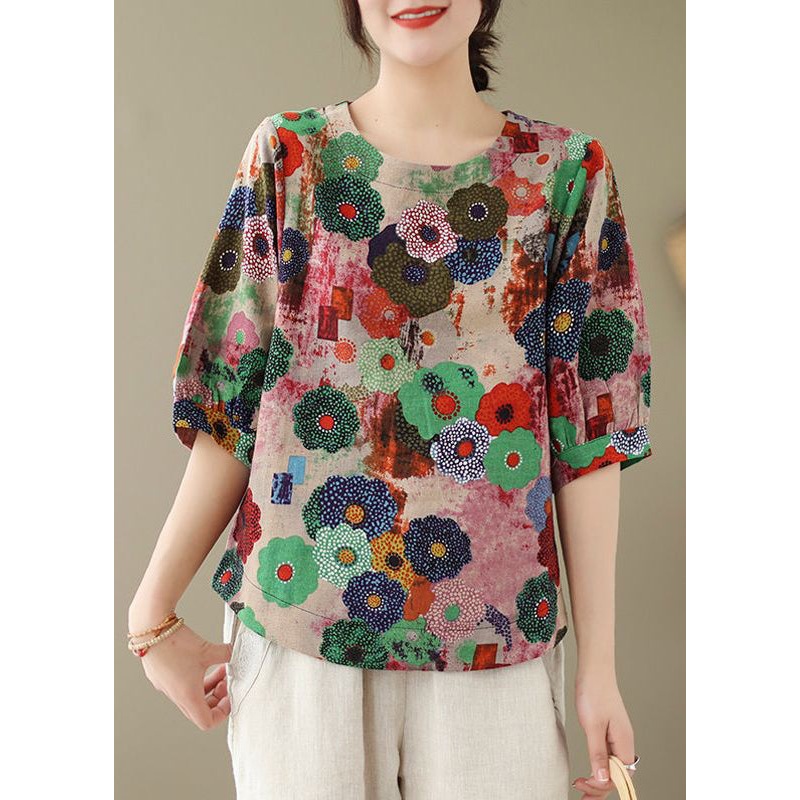 Style Red O-Neck Print Tops Summer