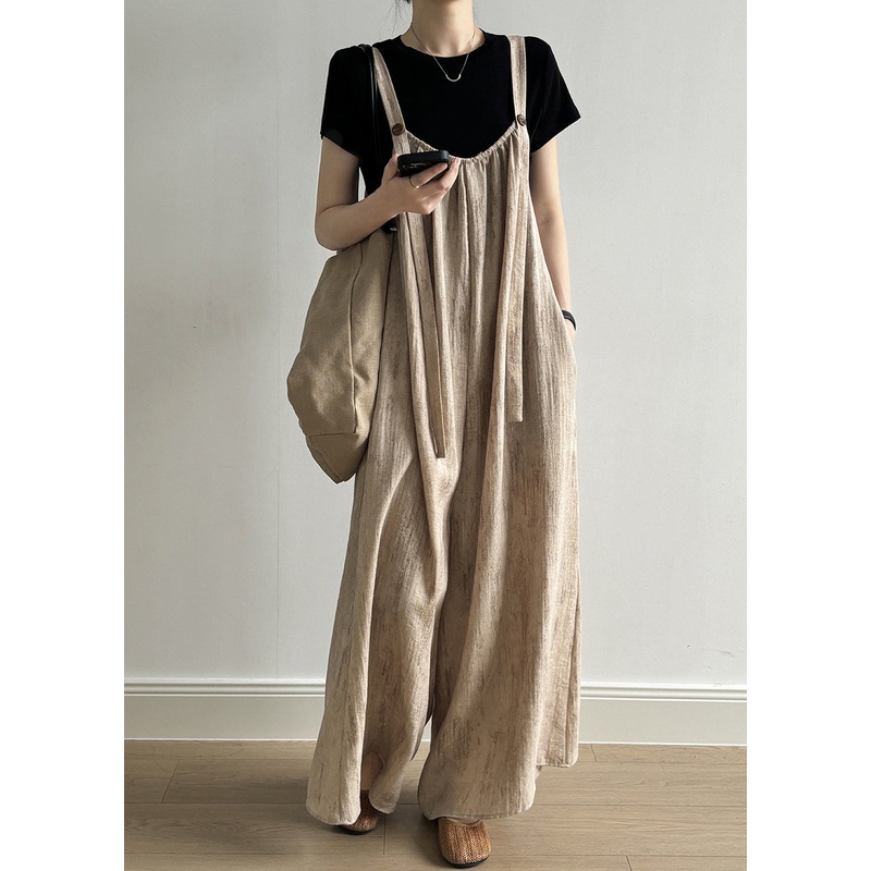 Bohemian Light Khaki Pockets Solid Jumpsuits Summer