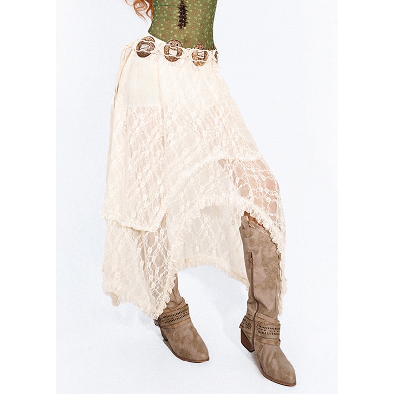 Brief White Hollow Out Lace A Line Skirt Summer