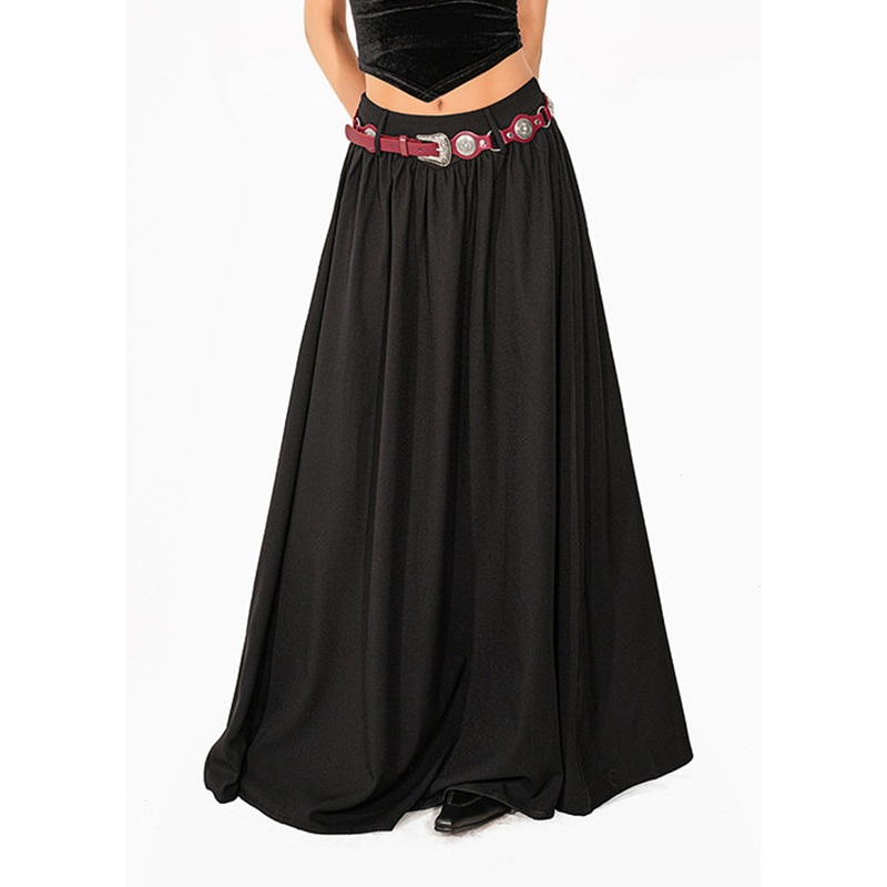 Casual Black Elastic Waist A Line Skirt
