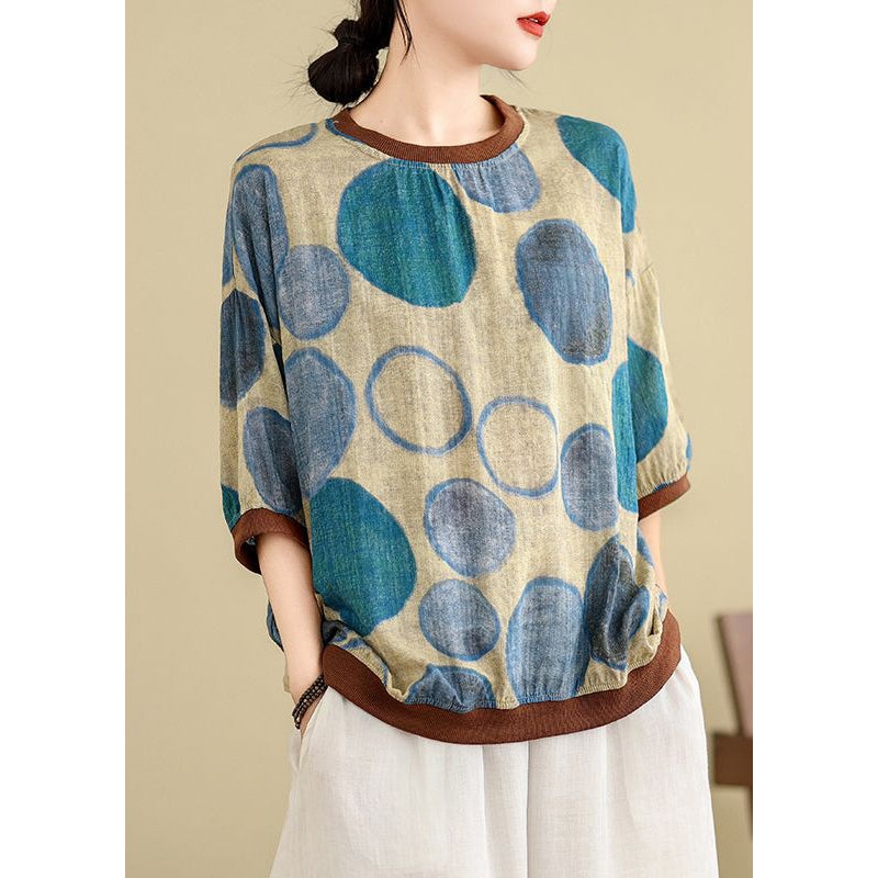 Casual Blue Print Top Bracelet Sleeve