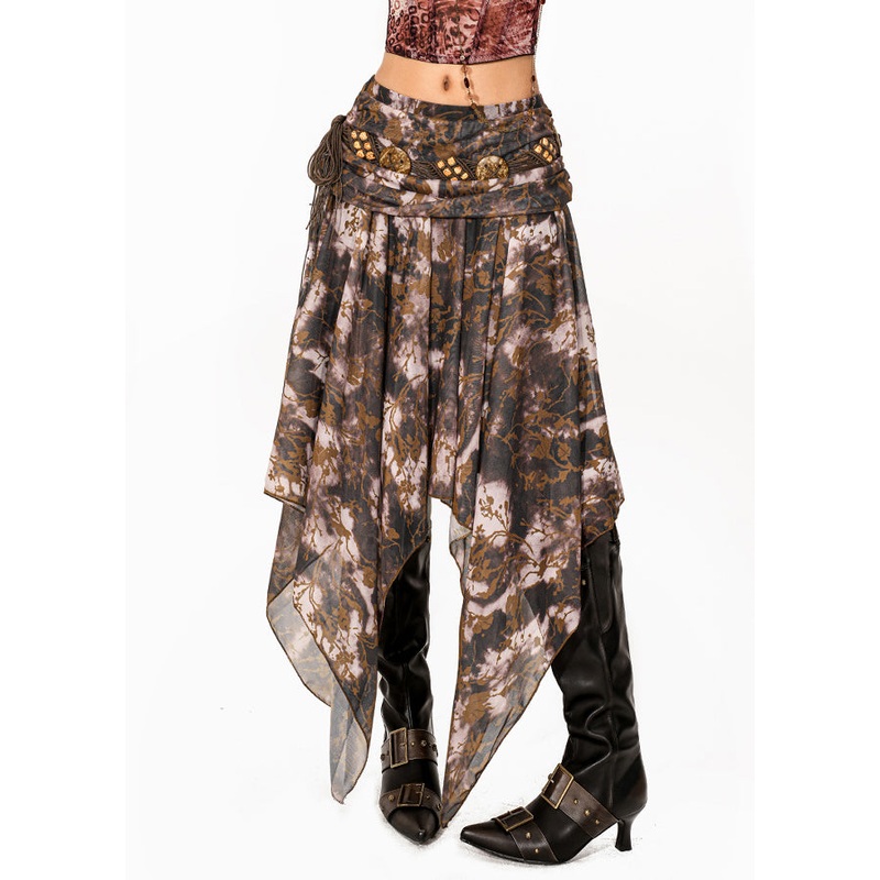 Chic Coffee Asymmetrical Print A Line Skirt