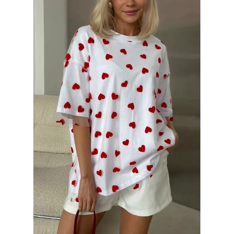 Casual White O Neck Tulle Patchwork T Shirts Summer