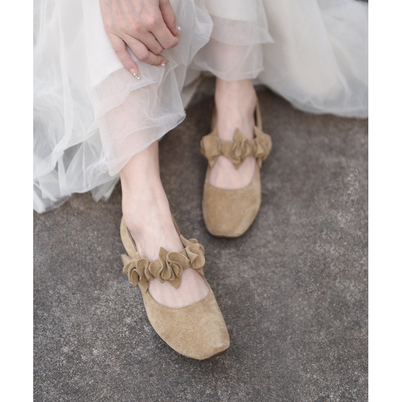 2025 New Handmade Apricot Flower Chunky Heels